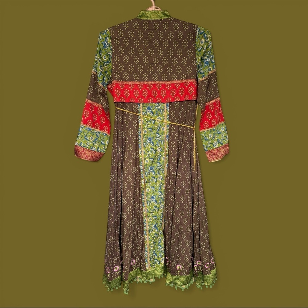 J. Peterman Boho Patchwork Caftan Maxi Dress Duster Size 12 Festival Jaisalmer - Picture 3 of 16